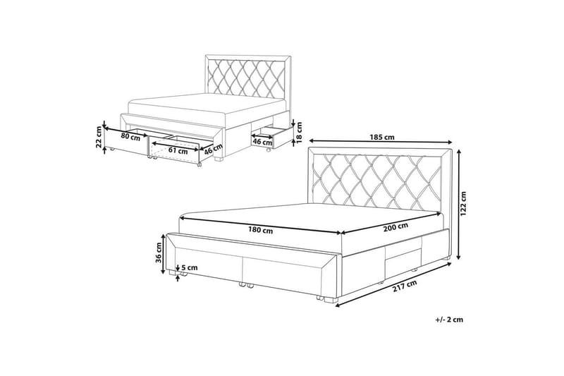 Dubbelsäng Beliani Lievin med förvaring 140x200 cm 180x200 - Møbler - Senge - Sengeramme & sengestel