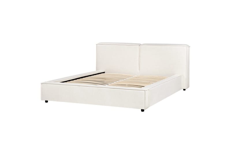 Dubbelsäng Beliani Linards med lamellram Brun-Svart, 160x200 cm White 160x200 VALUE_MISSING_3 - Møbler - Senge - Sengeramme & sengestel