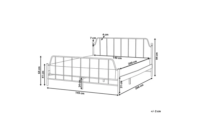 Dubbelsäng Beliani Mauressac med lamellram Svart, 140x200 cm White 140x200 - Møbler - Senge - Sengeramme & sengestel
