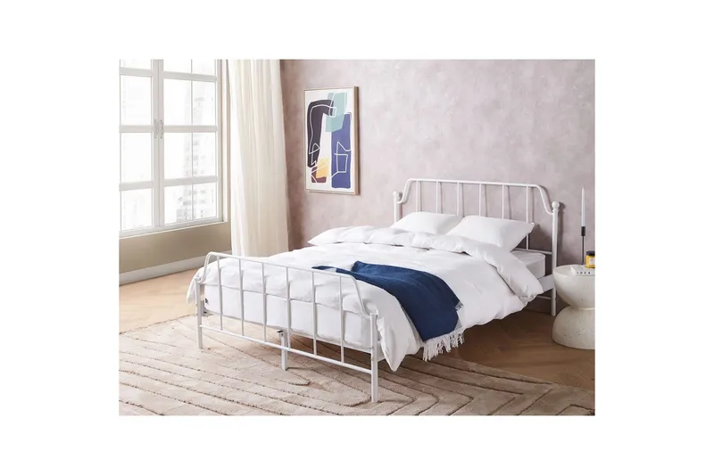 Dubbelsäng Beliani Mauressac med lamellram Svart, 140x200 cm White 140x200 - Møbler - Senge - Sengeramme & sengestel