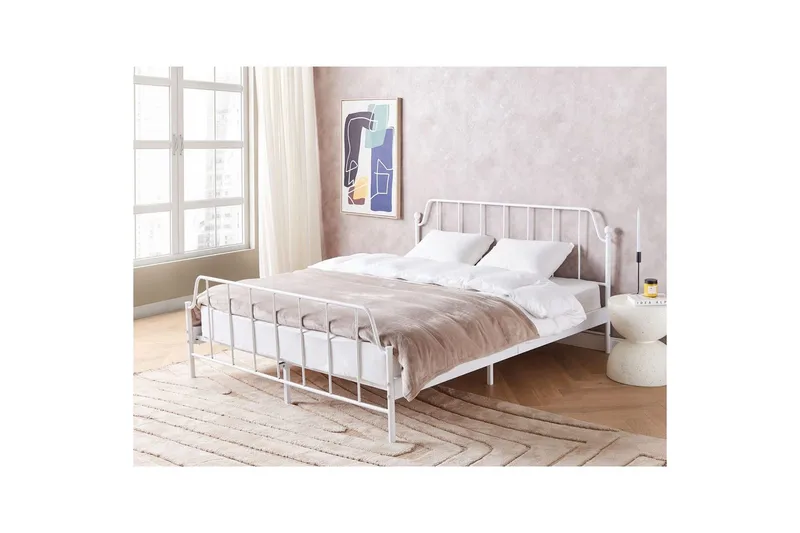 Dubbelsäng Beliani Mauressac med lamellram Svart, 140x200 cm White 160x200 - Møbler - Senge - Sengeramme & sengestel