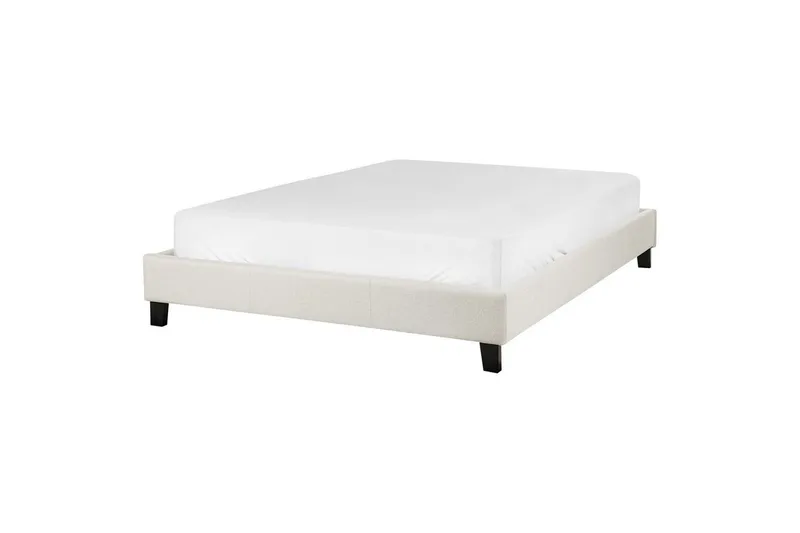 Dubbelsäng Beliani Roanne med lamellram Beige-Mörkt Trä, 140x200 cm, Bouclé Beige 140x200 VALUE_MISSING_1 - Møbler - Senge - Sengeramme & sengestel