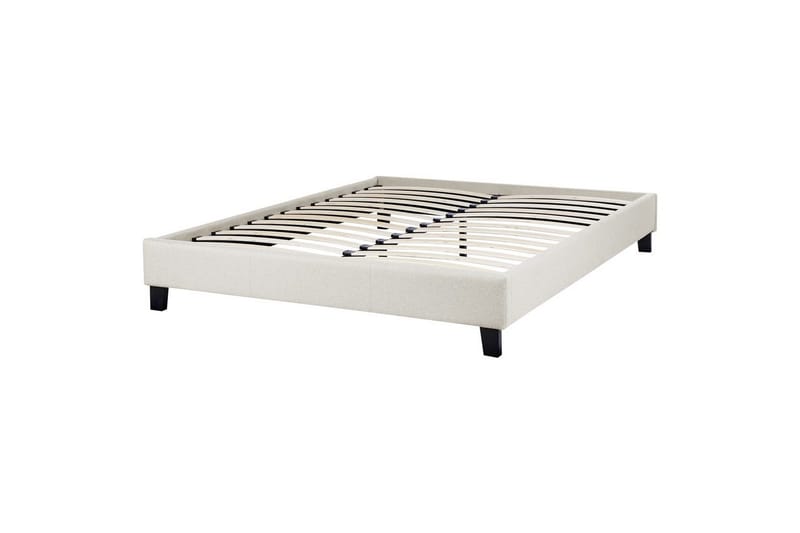 Dubbelsäng Beliani Roanne med lamellram Beige-Mörkt Trä, 140x200 cm, Bouclé Beige 140x200 VALUE_MISSING_1 - Møbler - Senge - Sengeramme & sengestel