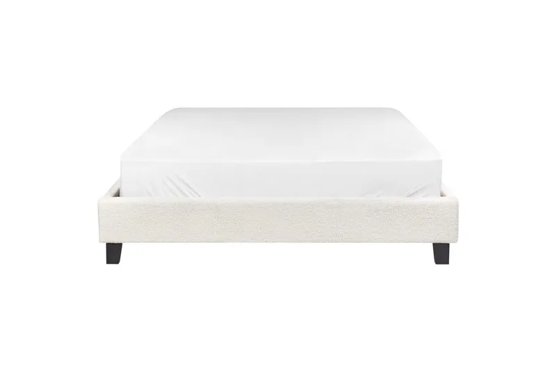 Dubbelsäng Beliani Roanne med lamellram Beige-Mörkt Trä, 140x200 cm, Bouclé Beige 140x200 VALUE_MISSING_2 - Møbler - Senge - Dobbeltsenge