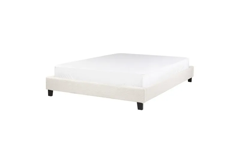 Dubbelsäng Beliani Roanne med lamellram Beige-Mörkt Trä, 140x200 cm, Bouclé Beige 140x200 VALUE_MISSING_2 - Møbler - Senge - Dobbeltsenge