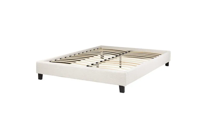 Dubbelsäng Beliani Roanne med lamellram Beige-Mörkt Trä, 140x200 cm, Bouclé Beige 140x200 VALUE_MISSING_2 - Møbler - Senge - Dobbeltsenge