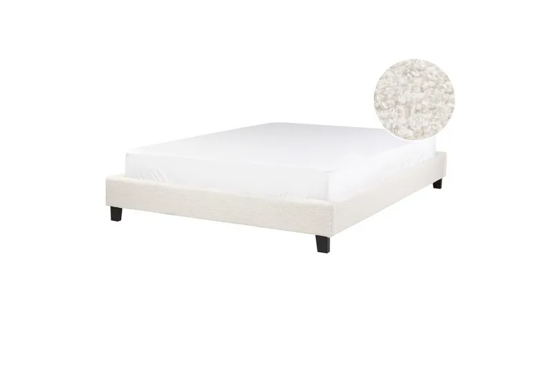 Dubbelsäng Beliani Roanne med lamellram Beige-Mörkt Trä, 140x200 cm, Bouclé Beige 140x200 VALUE_MISSING_2 - Møbler - Senge - Dobbeltsenge