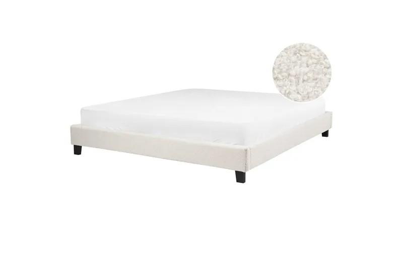 Dubbelsäng Beliani Roanne med lamellram Beige-Mörkt Trä, 140x200 cm, Bouclé Beige 180x200 VALUE_MISSING_6 - Møbler - Senge - Dobbeltsenge