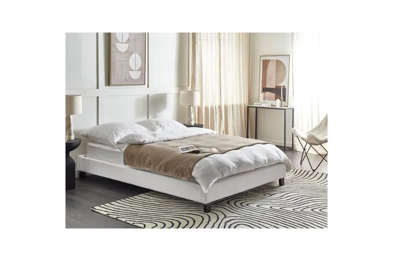 Dubbelsäng Beliani Roanne med lamellram Beige-Mörkt Trä, 140x200 cm, Bouclé Grey 140x200 VALUE_MISSING_5 - Møbler - Senge - Dobbeltsenge