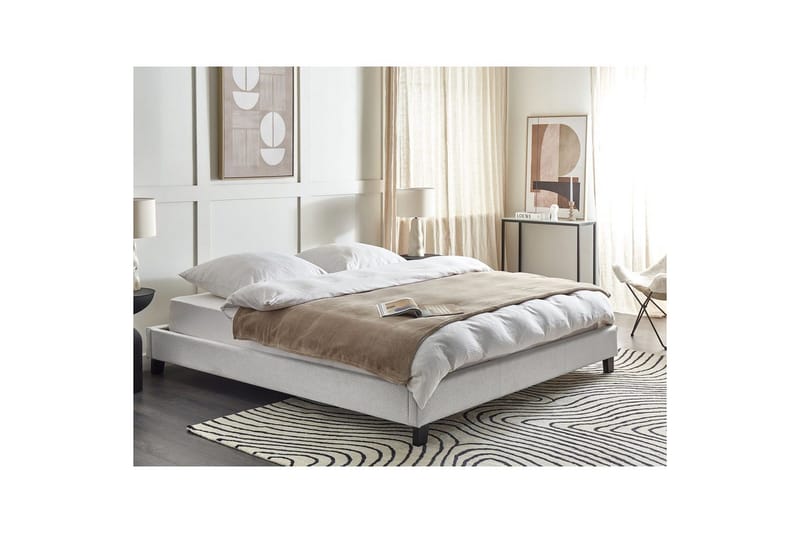 Dubbelsäng Beliani Roanne med lamellram Beige-Mörkt Trä, 140x200 cm, Bouclé Grey 180x200 VALUE_MISSING_3 - Møbler - Senge - Dobbeltsenge