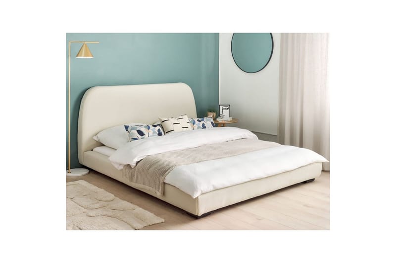 Dubbelsäng Beliani Roisel med lamellram 160x200, Bouclé Beige 160x200 VALUE_MISSING_3 - Møbler - Senge - Sengeramme & sengestel