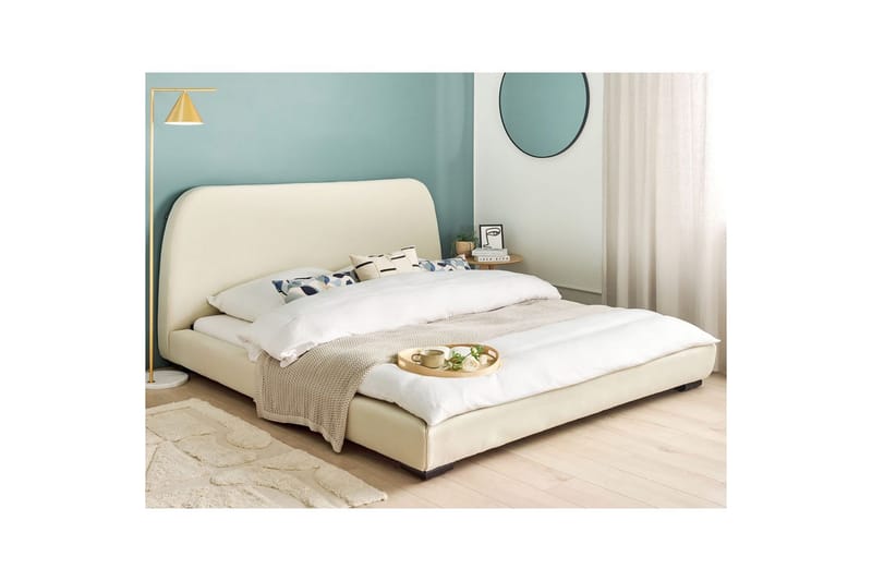 Dubbelsäng Beliani Roisel med lamellram 160x200, Bouclé Beige 180x200 VALUE_MISSING_1 - Møbler - Senge - Sengeramme & sengestel