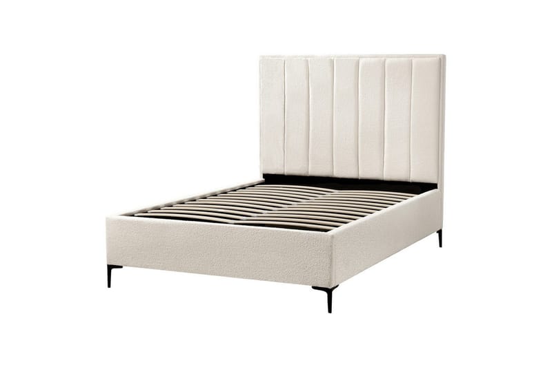 Dubbelsäng Beliani Sezanne med förvaring Beige-Grå-Svart, 140x200 cm White 140x200 - Møbler - Senge - Sengeramme & sengestel