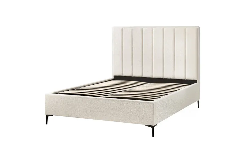 Dubbelsäng Beliani Sezanne med förvaring Beige-Grå-Svart, 140x200 cm White 160x200 - Møbler - Senge - Sengeramme & sengestel