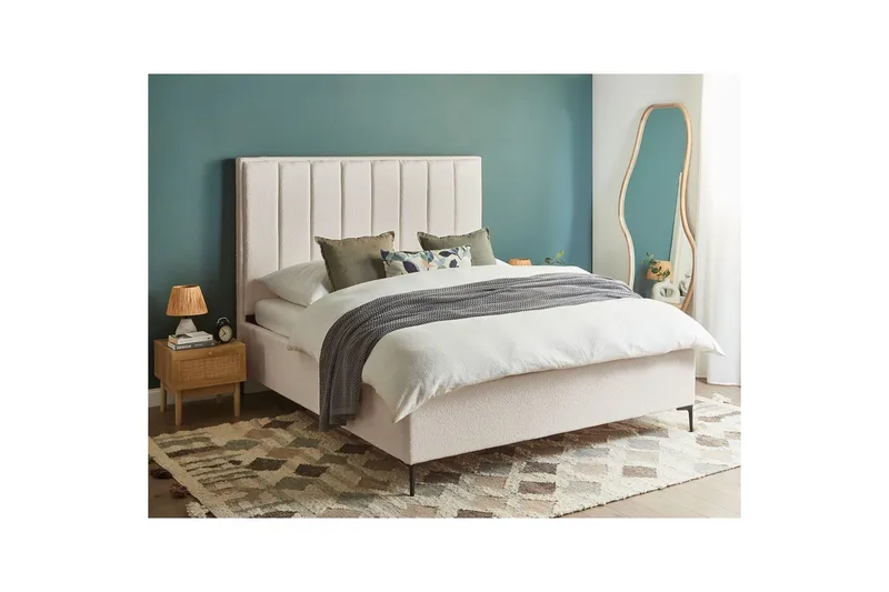 Dubbelsäng Beliani Sezanne med förvaring Beige-Grå-Svart, 140x200 cm White 160x200 - Møbler - Senge - Sengeramme & sengestel