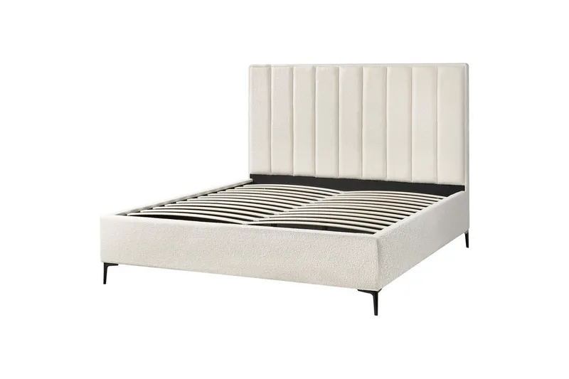 Dubbelsäng Beliani Sezanne med förvaring Beige-Grå-Svart, 140x200 cm White 180x200 - Møbler - Senge - Sengeramme & sengestel