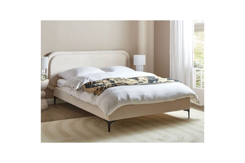 Dubbelsäng Beliani Suzette med lamellram Beige, 140x200 cm Beige 160x200 VALUE_MISSING_3 - Møbler - Senge - Dobbeltsenge