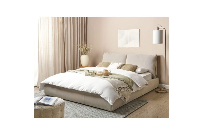 Dubbelsäng Beliani Vinay med lamellram Beige, 160x200 cm Beige 160x200 - Møbler - Senge - Sengeramme & sengestel