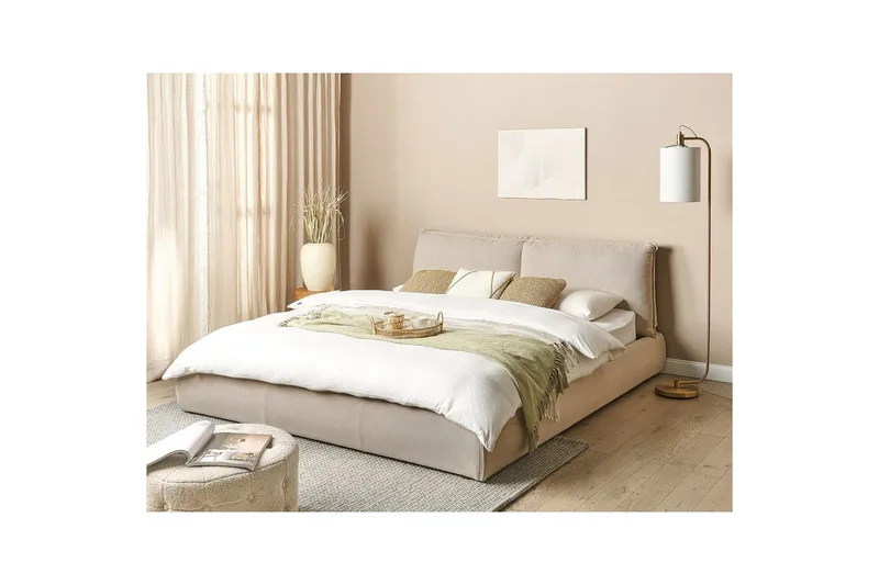 Dubbelsäng Beliani Vinay med lamellram Beige, 160x200 cm Beige 180x200 - Møbler - Senge - Sengeramme & sengestel