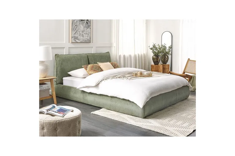 Dubbelsäng Beliani Vinay med lamellram Beige, 160x200 cm Green 160x200 - Møbler - Senge - Dobbeltsenge