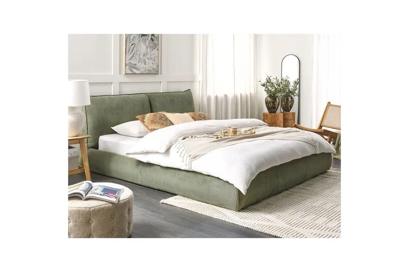 Dubbelsäng Beliani Vinay med lamellram Beige, 160x200 cm Green 180x200 - Møbler - Senge - Dobbeltsenge