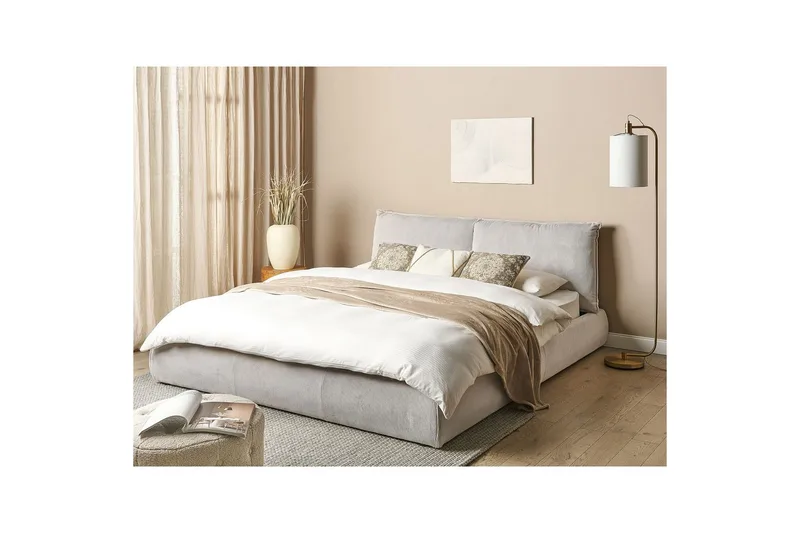 Dubbelsäng Beliani Vinay med lamellram Beige, 160x200 cm Ljusbeige 180x200 - Møbler - Senge - Sengeramme & sengestel