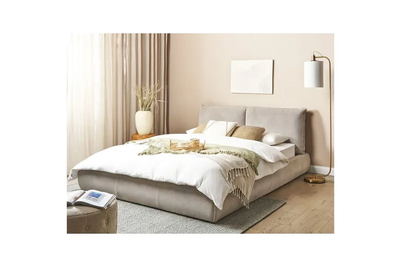 Dubbelsäng Beliani Vinay med lamellram Beige, 160x200 cm Taupe 160x200 - Møbler - Senge - Dobbeltsenge