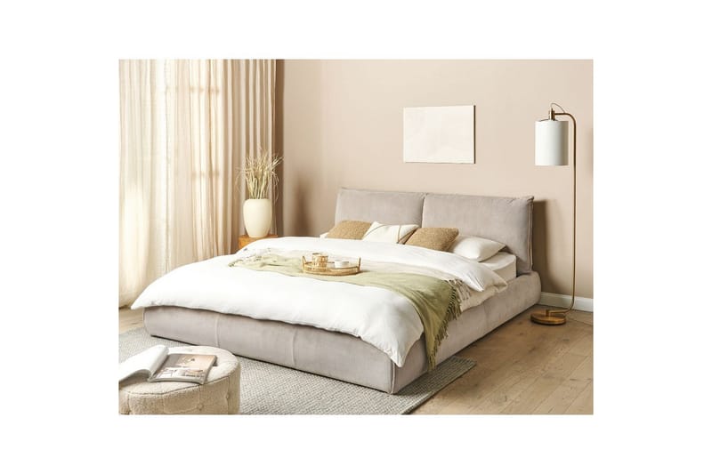 Dubbelsäng Beliani Vinay med lamellram Beige, 160x200 cm Taupe 180x200 - Møbler - Senge - Dobbeltsenge