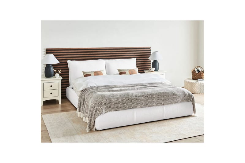 Dubbelsäng Beliani Vinay med lamellram Beige, 160x200 cm White 160x200 - Møbler - Senge - Dobbeltsenge