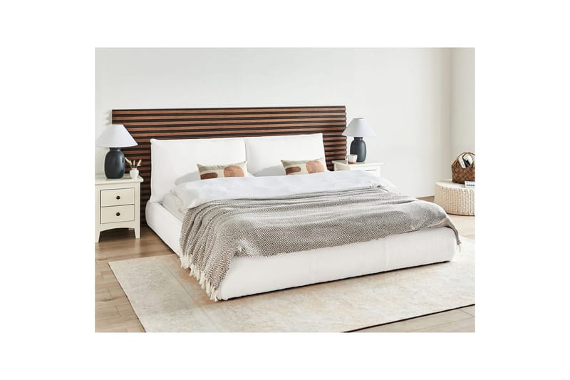 Dubbelsäng Beliani Vinay med lamellram Beige, 160x200 cm White 180x200 - Møbler - Senge - Dobbeltsenge