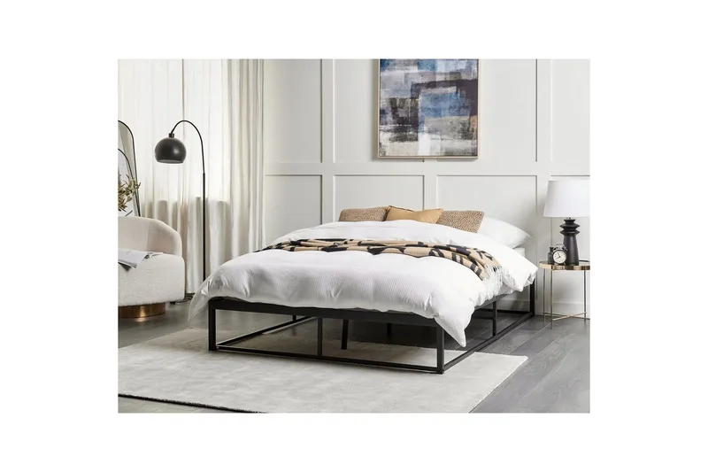 Dubbelsäng Beliani Viry med lamellram Svart, 140x200 cm Black 140x200 - Møbler - Senge - Sengeramme & sengestel