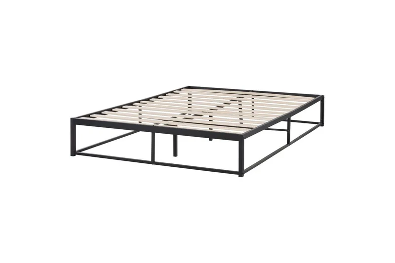 Dubbelsäng Beliani Viry med lamellram Svart, 140x200 cm Black 140x200 - Møbler - Senge - Sengeramme & sengestel