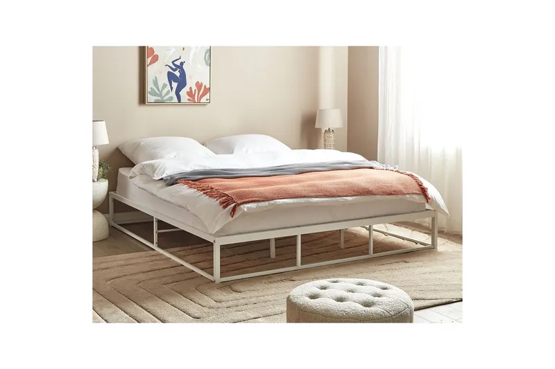 Dubbelsäng Beliani Viry med lamellram Svart, 140x200 cm White 180x200 - Møbler - Senge - Dobbeltsenge