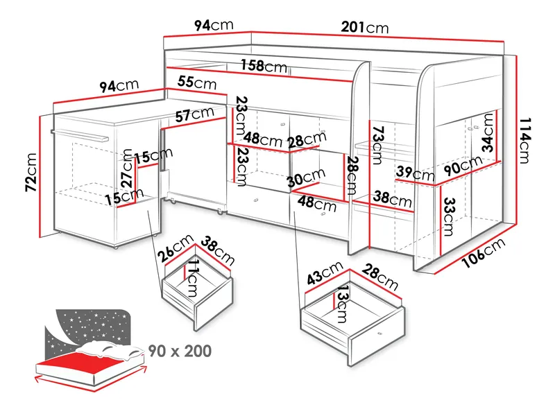Edson Køjeseng 90x200 cm - Møbler - Senge - Sengeramme & sengestel