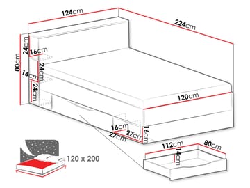 Edson Sengepakke med Opbevaring 120x200 cm i Træ med Sengegavl + Topmadras med Stoframme - Hvid - Møbler - Senge - Sengeramme & sengestel