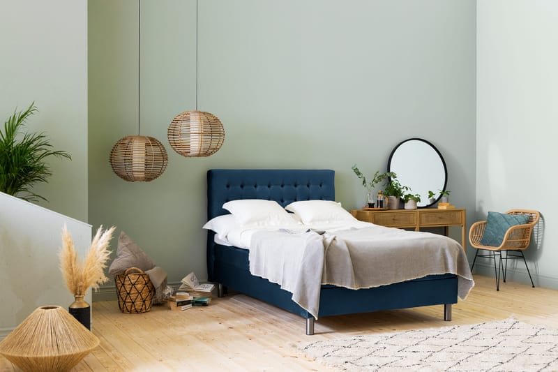 Ella Sengepakke 120x200 cm Ternet Gavl - Mørkeblå / velour - Møbler - Senge - Komplet sengepakke