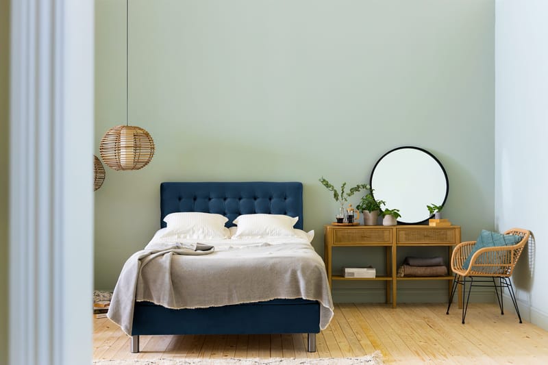 Ella Sengepakke 120x200 cm Ternet Gavl - Mørkeblå / velour - Møbler - Senge - Komplet sengepakke