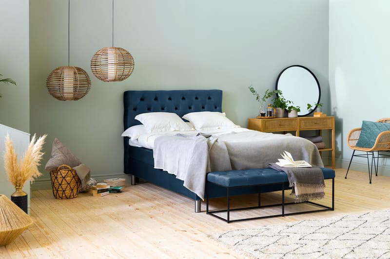 Ella Sengepakke 140x200 cm Dyb-syet hovedgavl - Mørkeblå / velour - Møbler - Senge - Komplet sengepakke