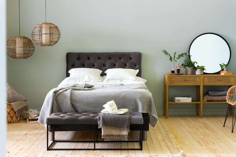 Ella Sengepakke 140x200 cm Dyb-syet hovedgavl - Mørkegrå / velour - Møbler - Senge - Komplet sengepakke
