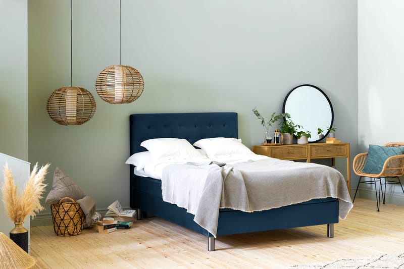 Ella Sengepakke 140x200 cm Pikeret Gavl - Mørkeblå / velour - Møbler - Senge - Komplet sengepakke