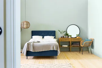 Ella Sengepakke 140x200 cm Pikeret Gavl - Mørkeblå / velour - Møbler - Senge - Komplet sengepakke