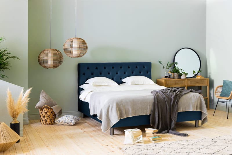 Ella Sengepakke 160x200 cm Dyb-syet hovedgavl - Mørkeblå / velour - Møbler - Senge - Komplet sengepakke