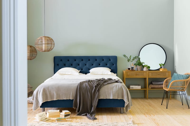 Ella Sengepakke 160x200 cm Dyb-syet hovedgavl - Mørkeblå / velour - Møbler - Senge - Komplet sengepakke