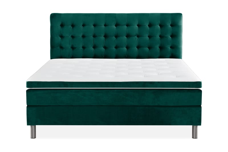Ella Sengepakke 160x200 cm Ternet Gavl - Mørkegrøn / velour - Møbler - Senge - Komplet sengepakke