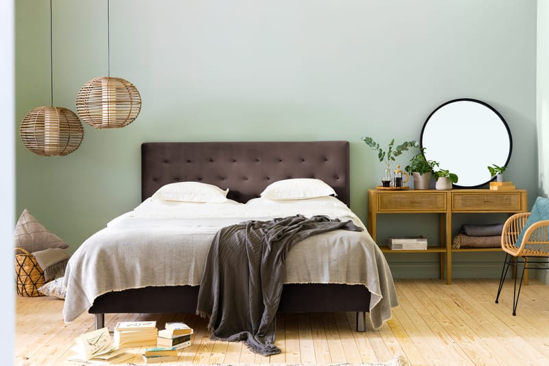 Ella Sengepakke 160x200 cm Pikeret Gavl - Brun / velour - Møbler - Senge - Komplet sengepakke