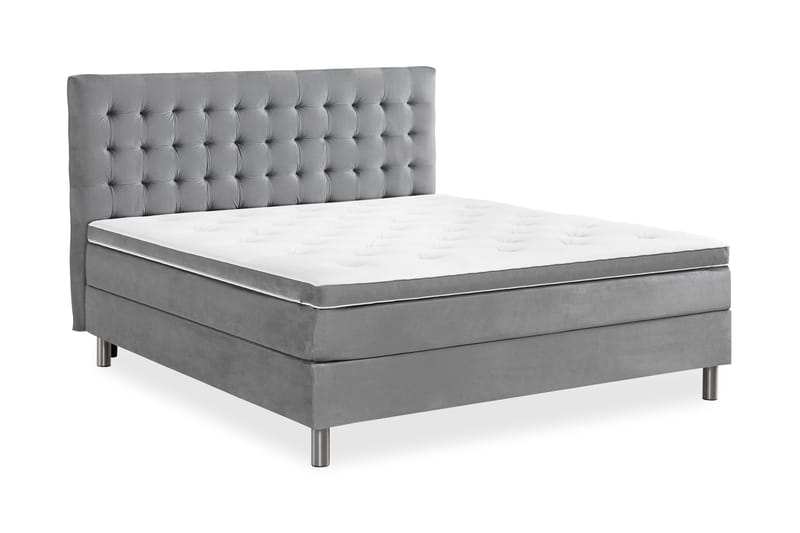 Ella sengepakke 180x200 cm med ternet gavl - Lysegrå/velour - Møbler - Senge - Komplet sengepakke