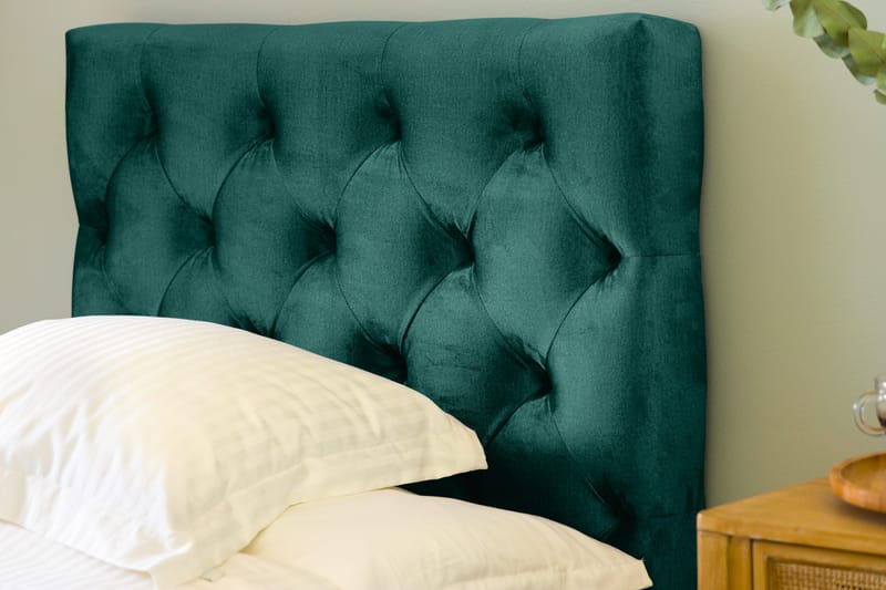 Ella sengepakke 90x200 cm med dybthæftet gavl - Mørkegrøn/velour - Møbler - Senge - Komplet sengepakke