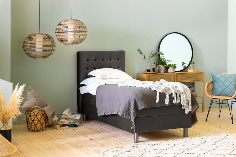 Ella Sengepakke 90x200 cm Ternet Gavl - Mørkegrå / velour - Møbler - Senge - Komplet sengepakke
