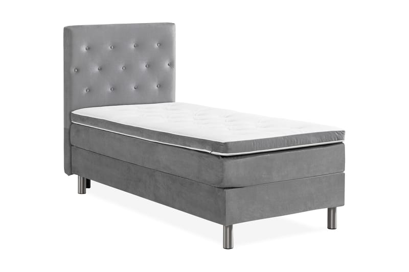 Ella Sengepakke 90x200 cm Pikeret Gavl - Lys grå / velour - Møbler - Senge - Komplet sengepakke
