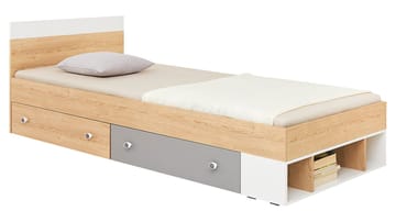 Elvaren Sengeramme med Opbevaring 120x200 cm i Malet Træ med Sengegavl - Sort|Hvid - Møbler - Senge - Sengeramme & sengestel